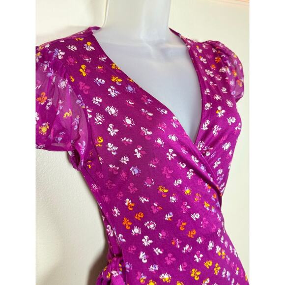 Diane Von Furstenberg Layton Silk Jersey and Chiffon Ruffle Wrap Dress Size 2 - Picture 4 of 10